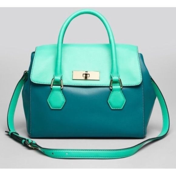 Kate Spade colorblock emerald satchel Catherine Street Joanie green leather cros - Picture 1 of 10